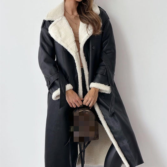 Collar Lapel Coat Composite Leather Plush