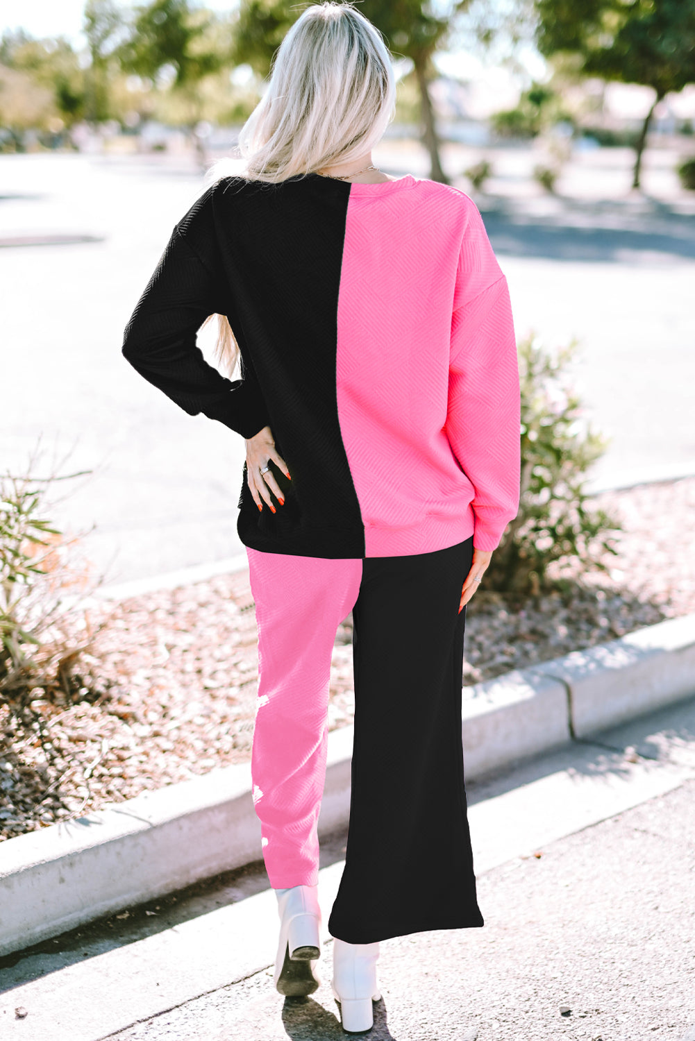 Pink and Black Contrast Color Outfit Set