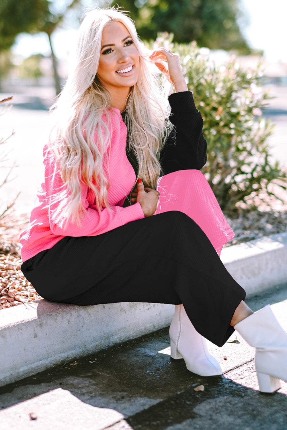 Pink and Black Contrast Color Outfit Set