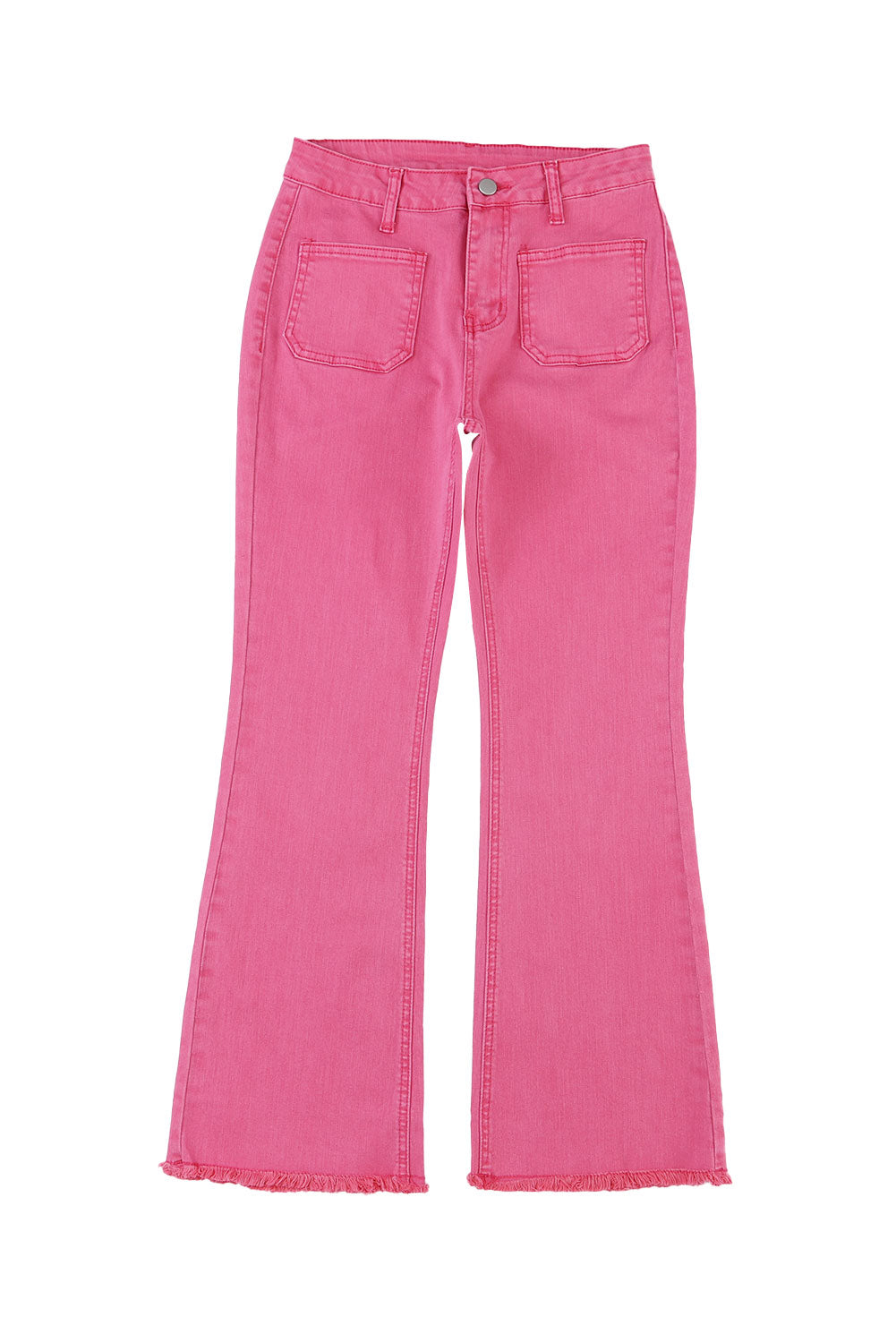 Pink Flare Leg Raw Hem Jeans