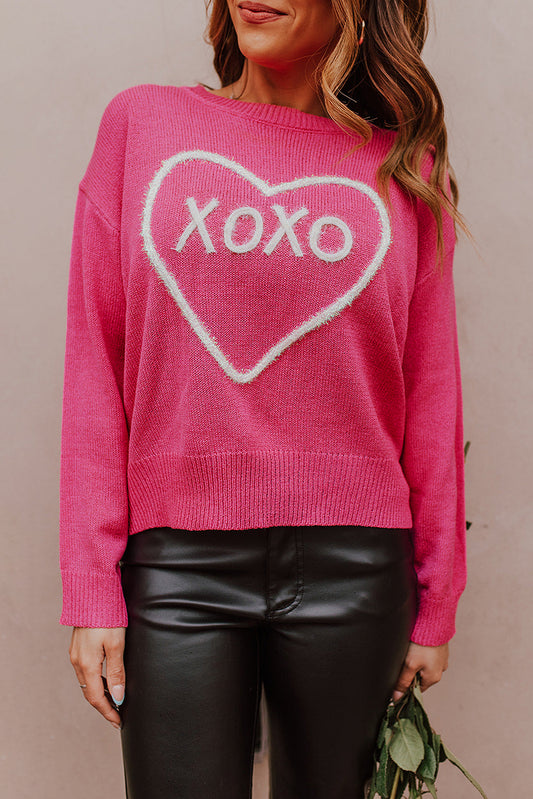 Rose Heart XOXO Pattern Sweater