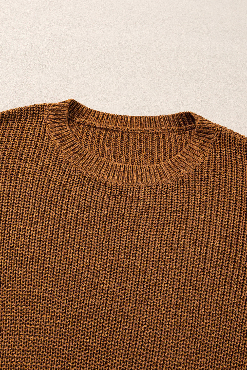 Chestnut Beaded Drop Shoulder Round Neck Sweater