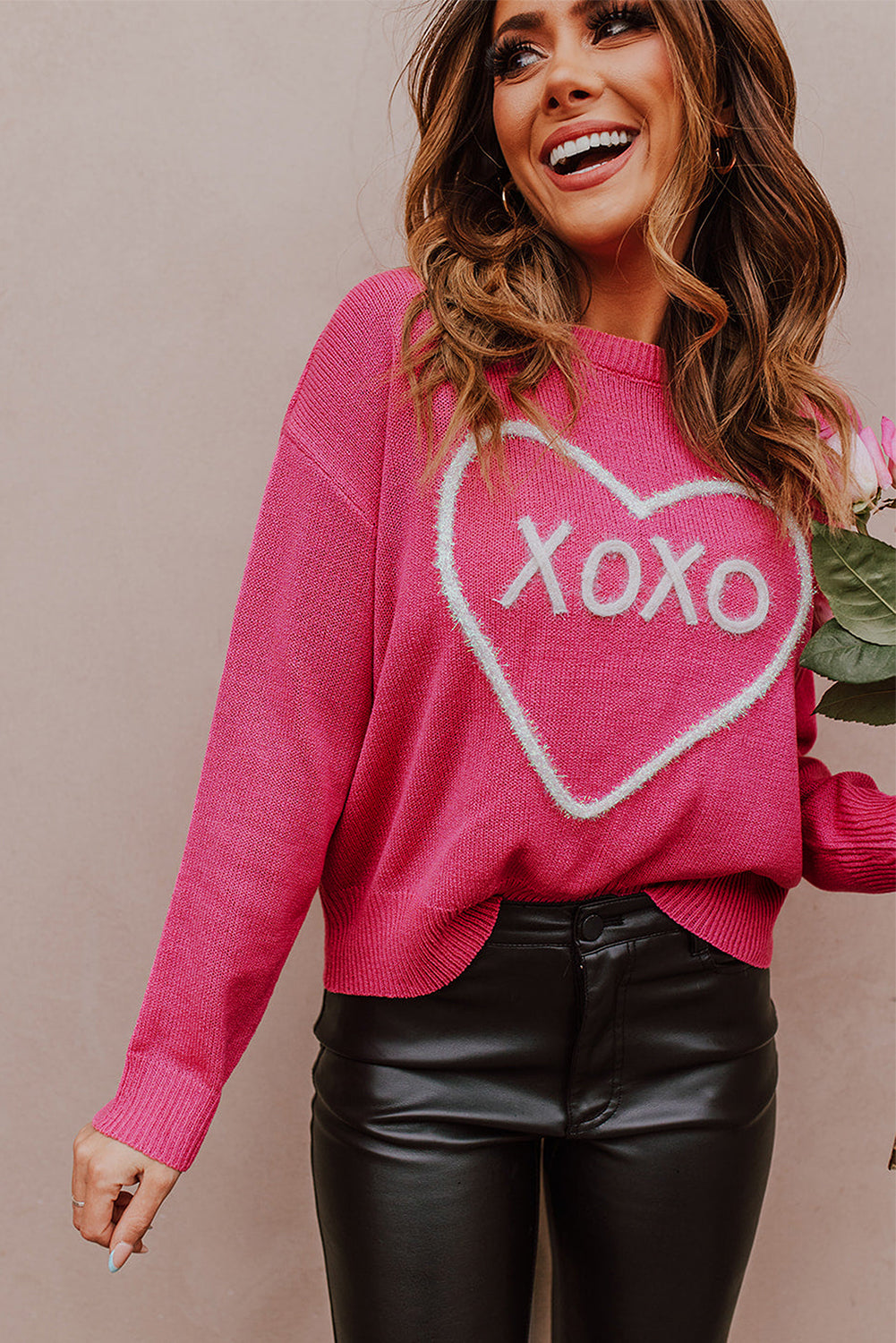 Rose Heart XOXO Pattern Sweater