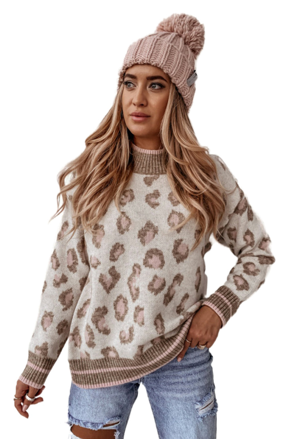 Brown Two-tone Leopard Sweater