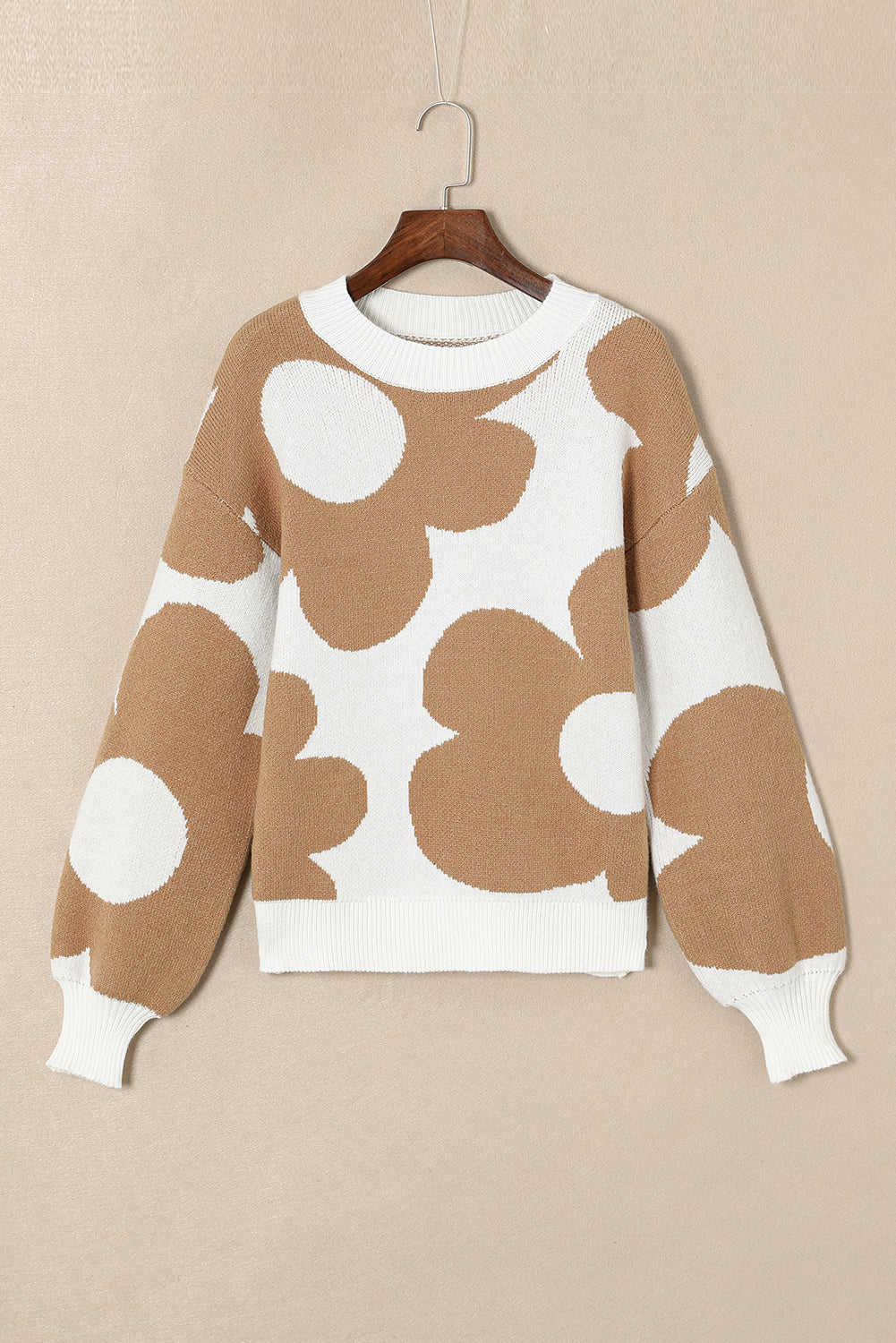 Khaki Big Flower Pattern Sweater