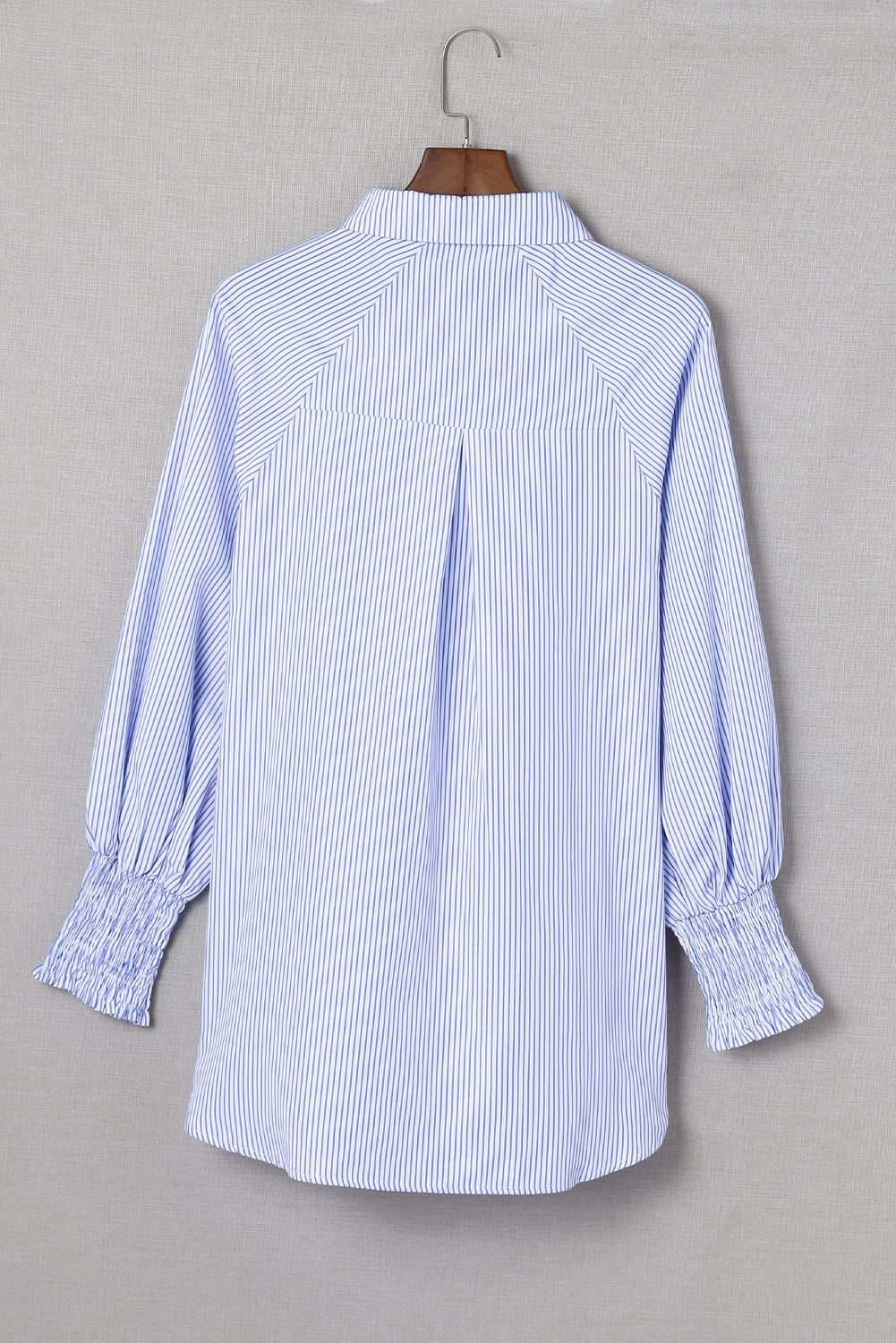 Sky Blue Smocked Cuffed Striped Boyfriend Shirt