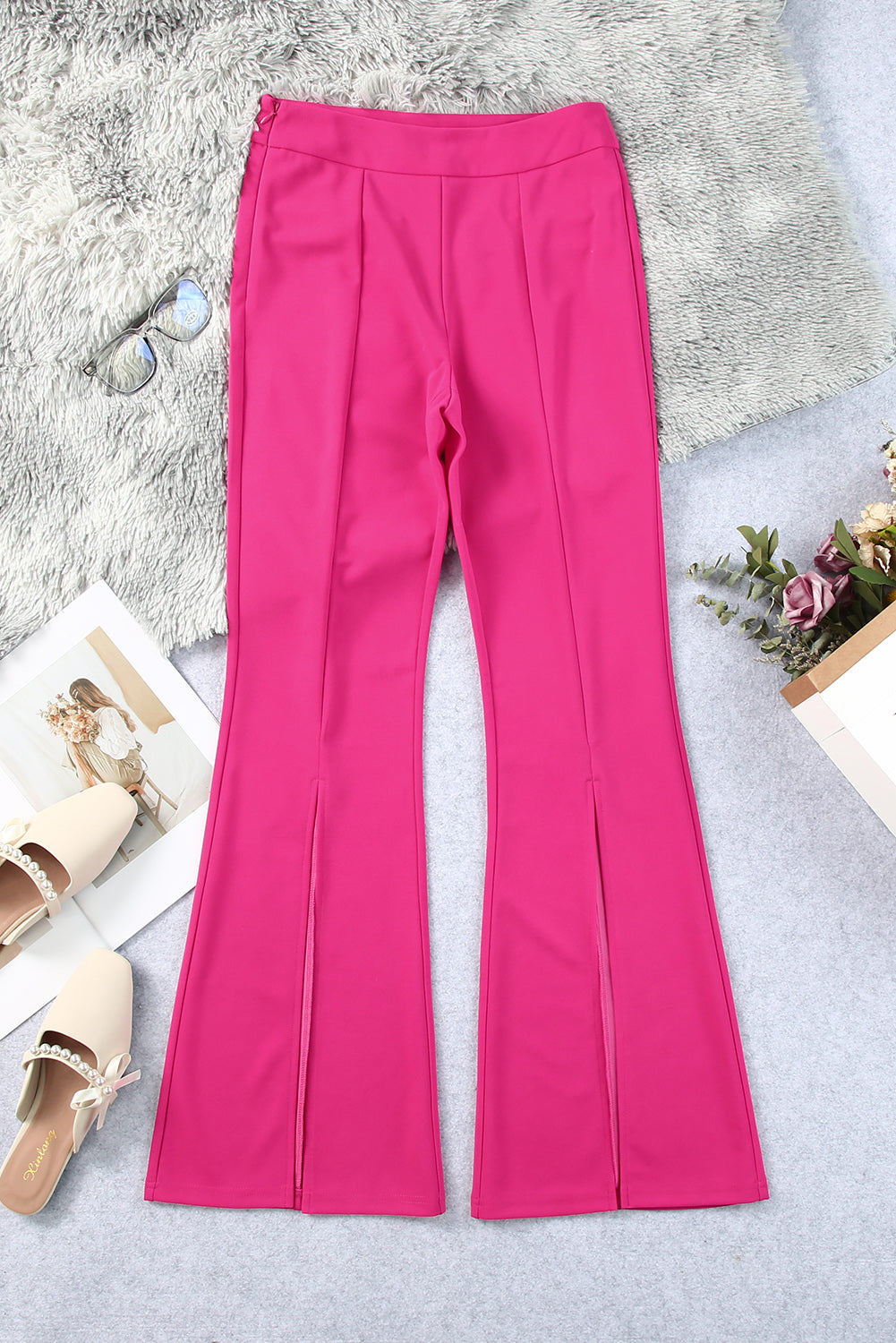 Rose Split Hem High Waist Pants