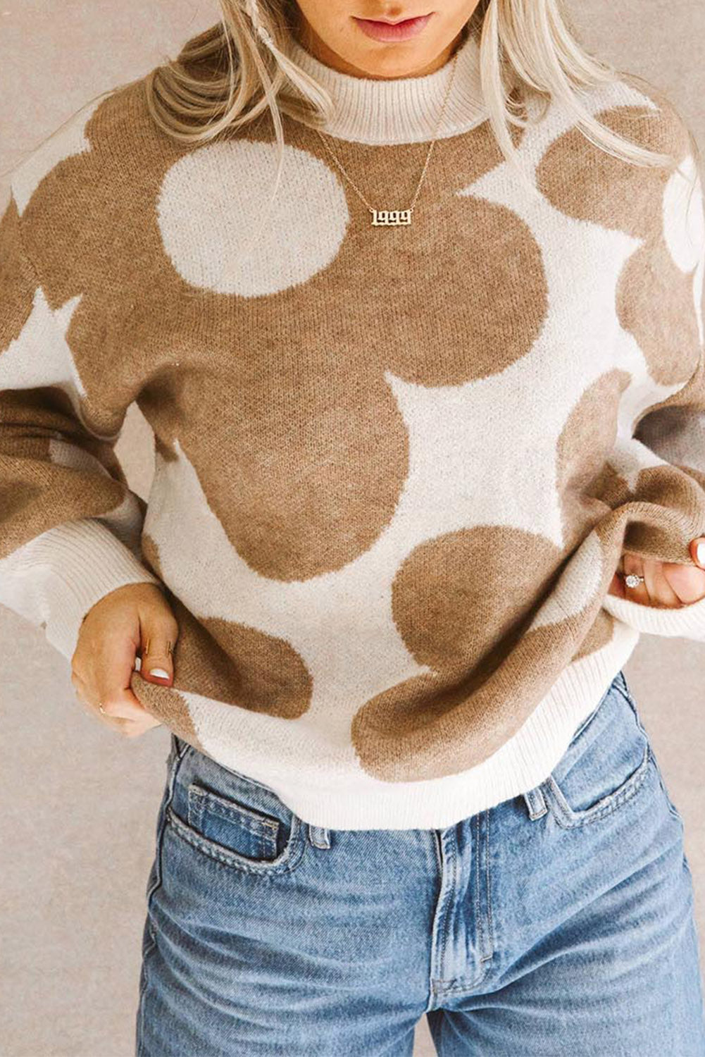 Khaki Big Flower Pattern Sweater