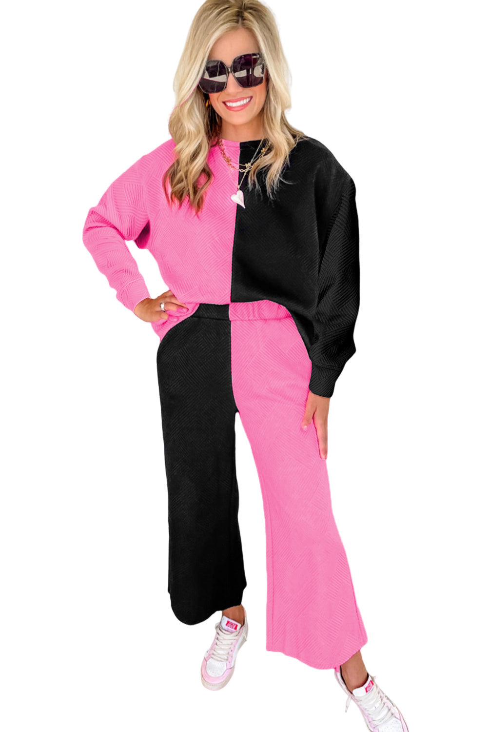 Pink and Black Contrast Color Outfit Set