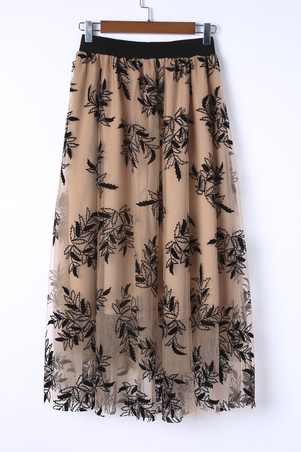 Apricot Floral Embroidered High Waist Maxi Skirt