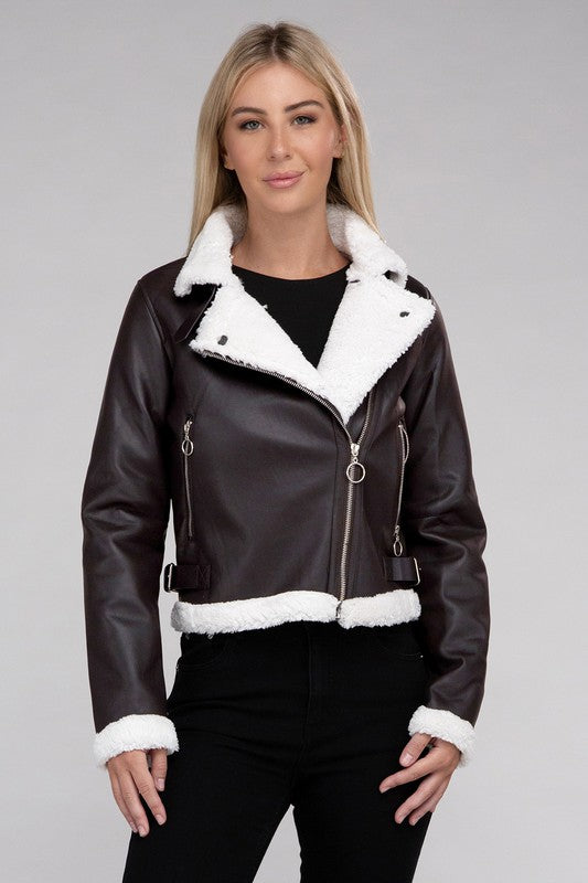 Plush Trimmed PU Jacket