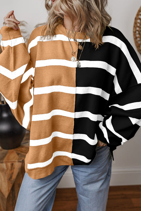 Light French Beige Colorblock Oversized Sweater