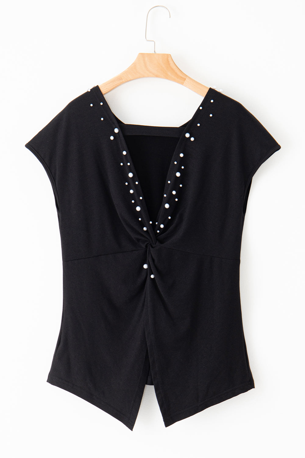 Black Pearls Embellished Twist Back Tee