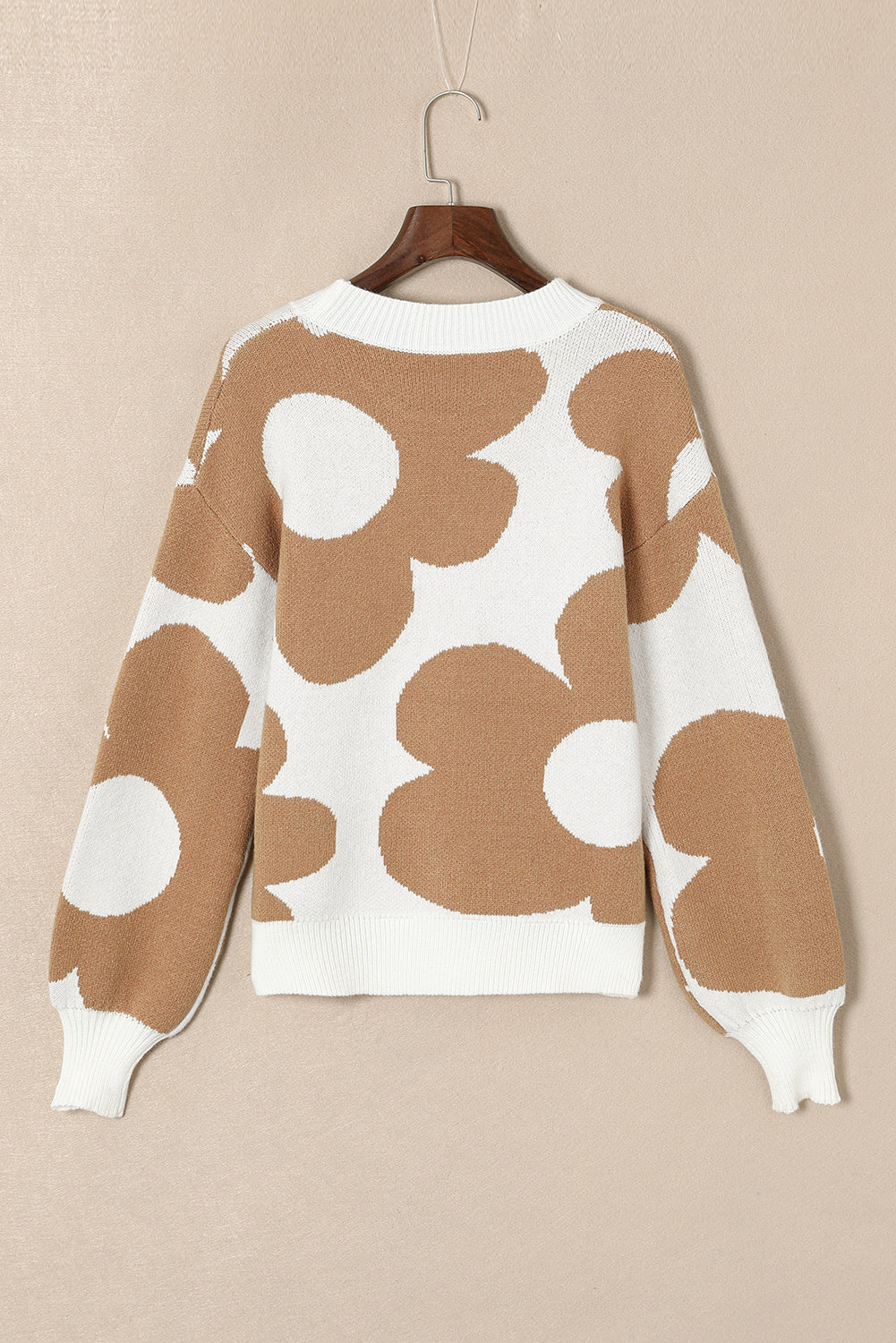 Khaki Big Flower Pattern Sweater