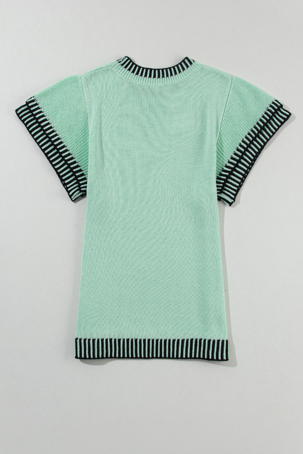 Mint Green Contrast Trim Round Neck Batwing Sleeve Knitted Top