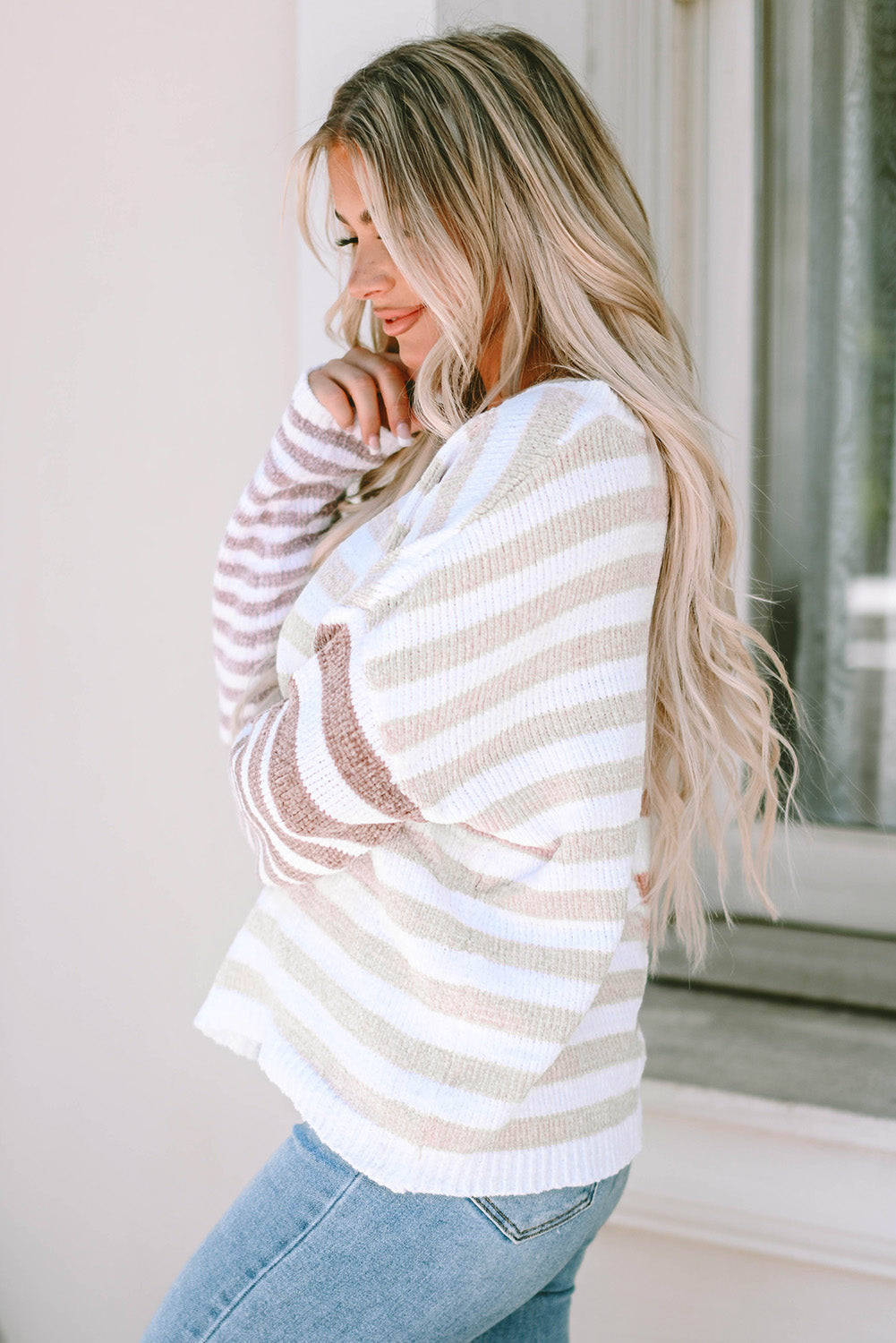 Stripe Blocked Drop Shoulder Slouchy Sweater