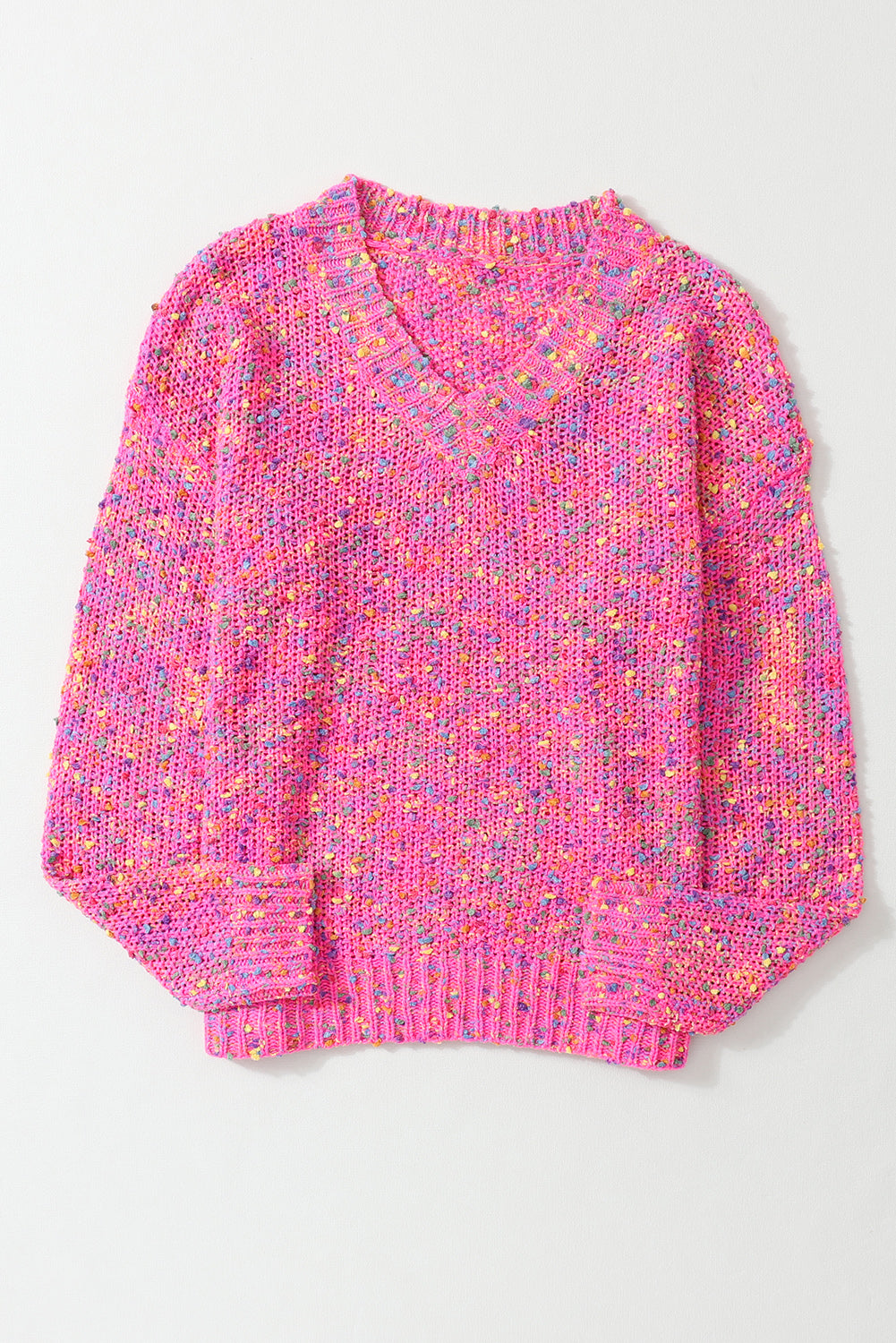 Dark Pink with Spots Knitted V Neck Sweater