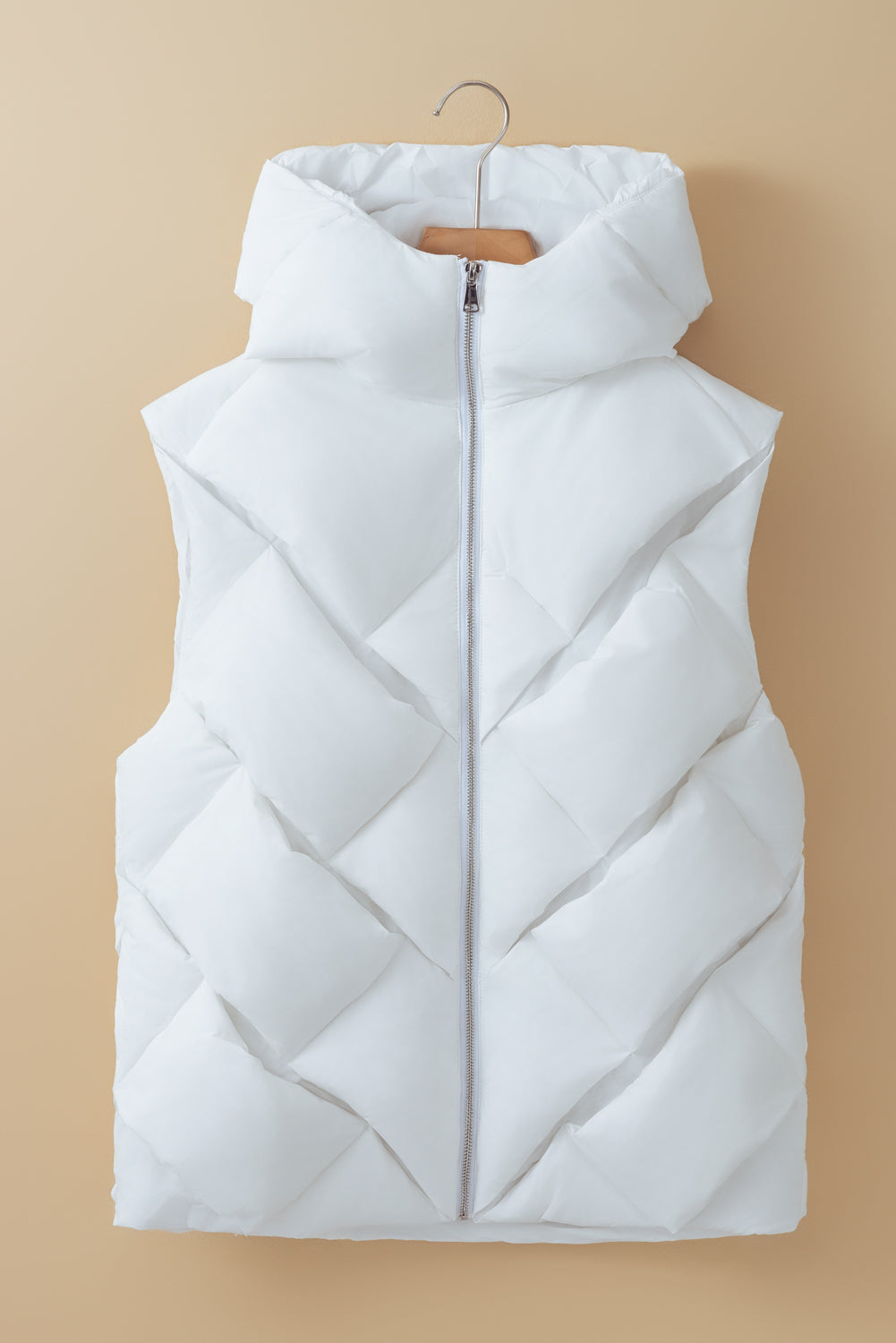 White Quilted Hooded Vest Coat