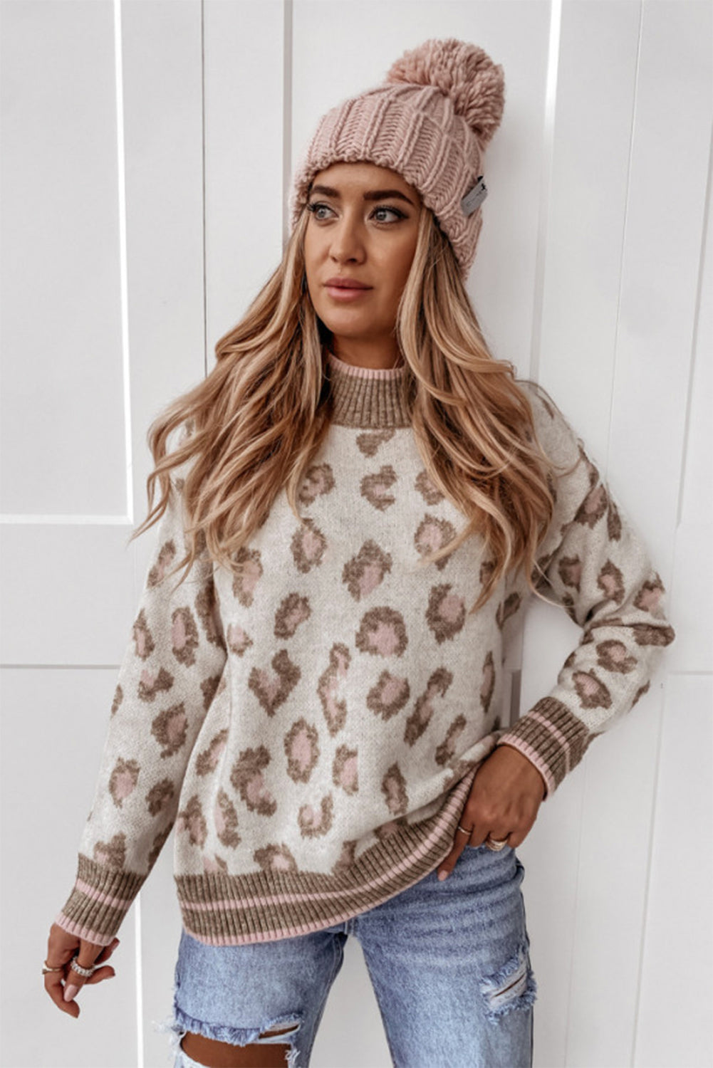 Brown Two-tone Leopard Sweater