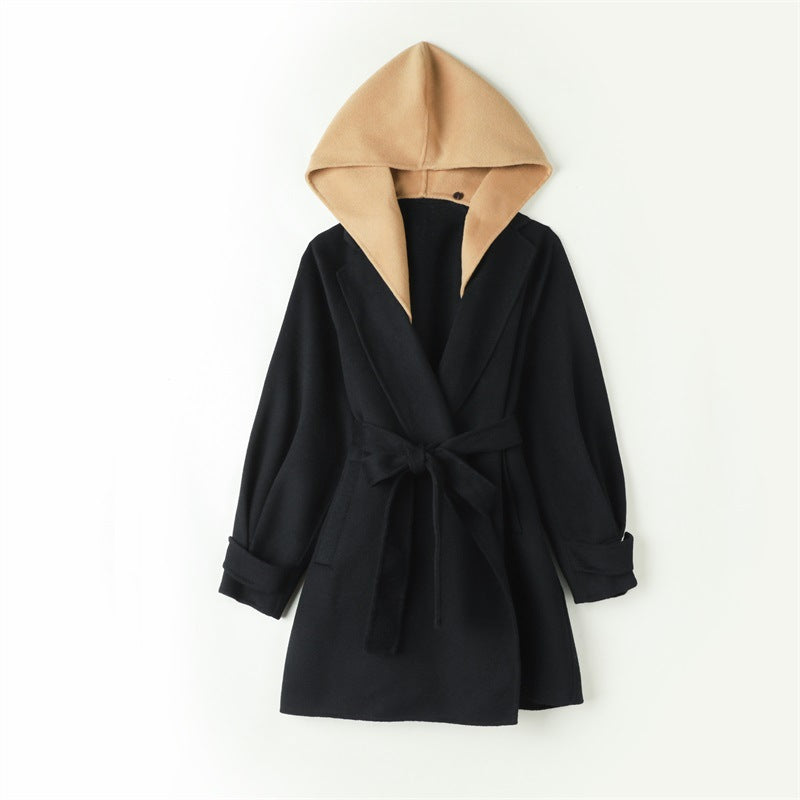 Retro Contrast Color Mid-length Wool Overcoat