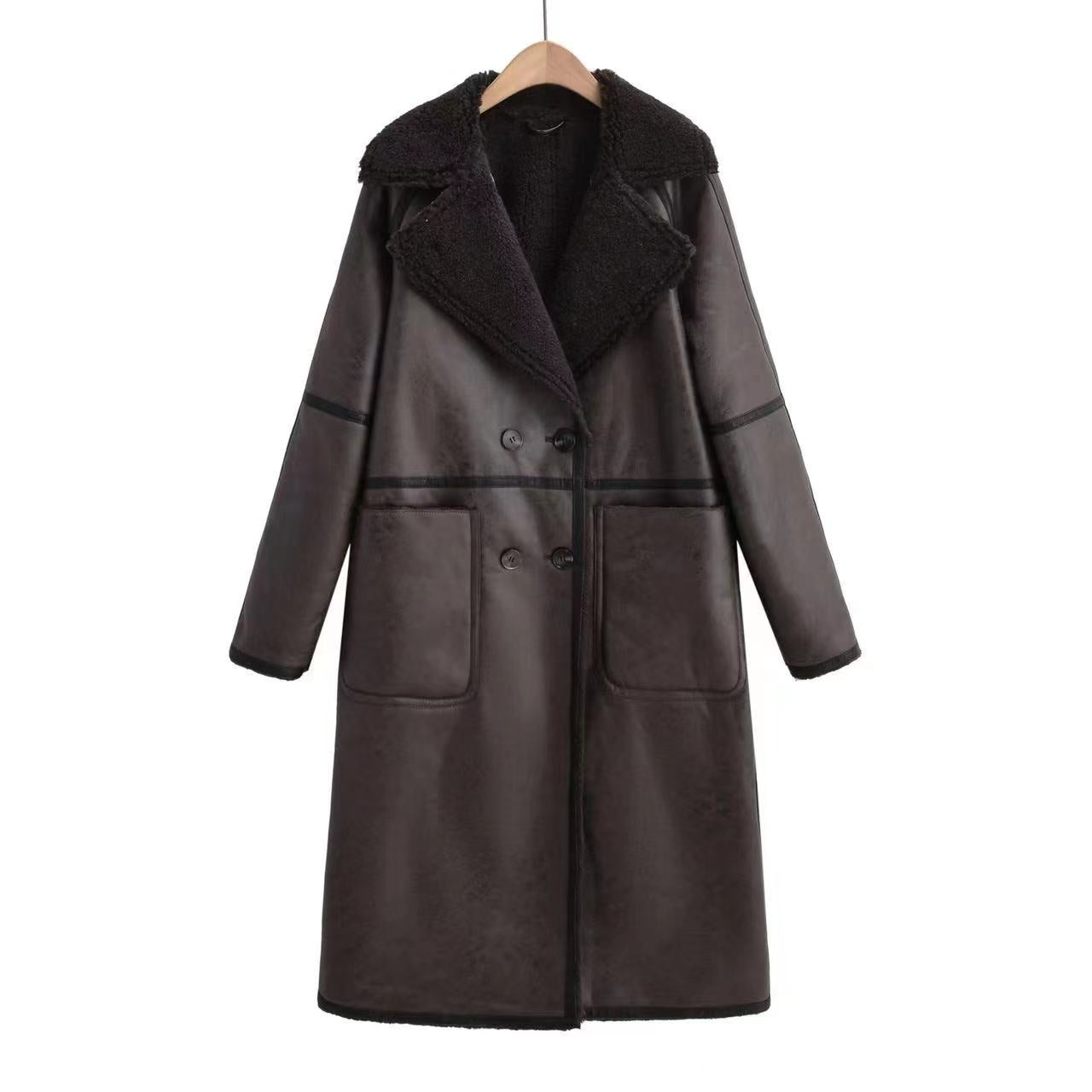 Collar Lapel Coat Composite Leather Plush