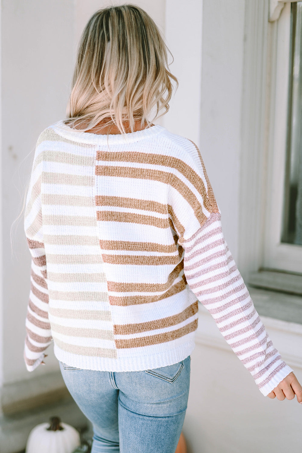 Stripe Blocked Drop Shoulder Slouchy Sweater