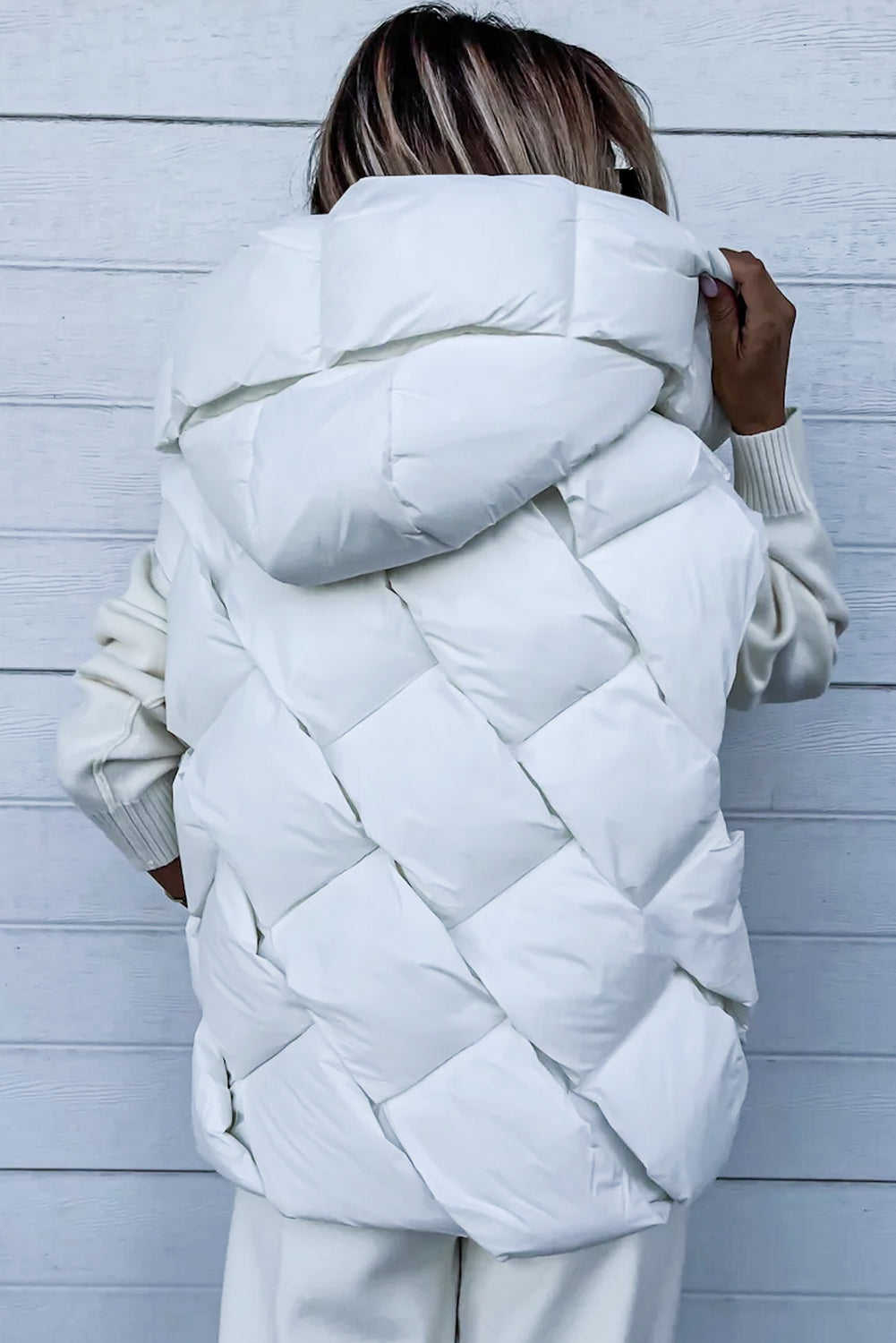 White Quilted Hooded Vest Coat