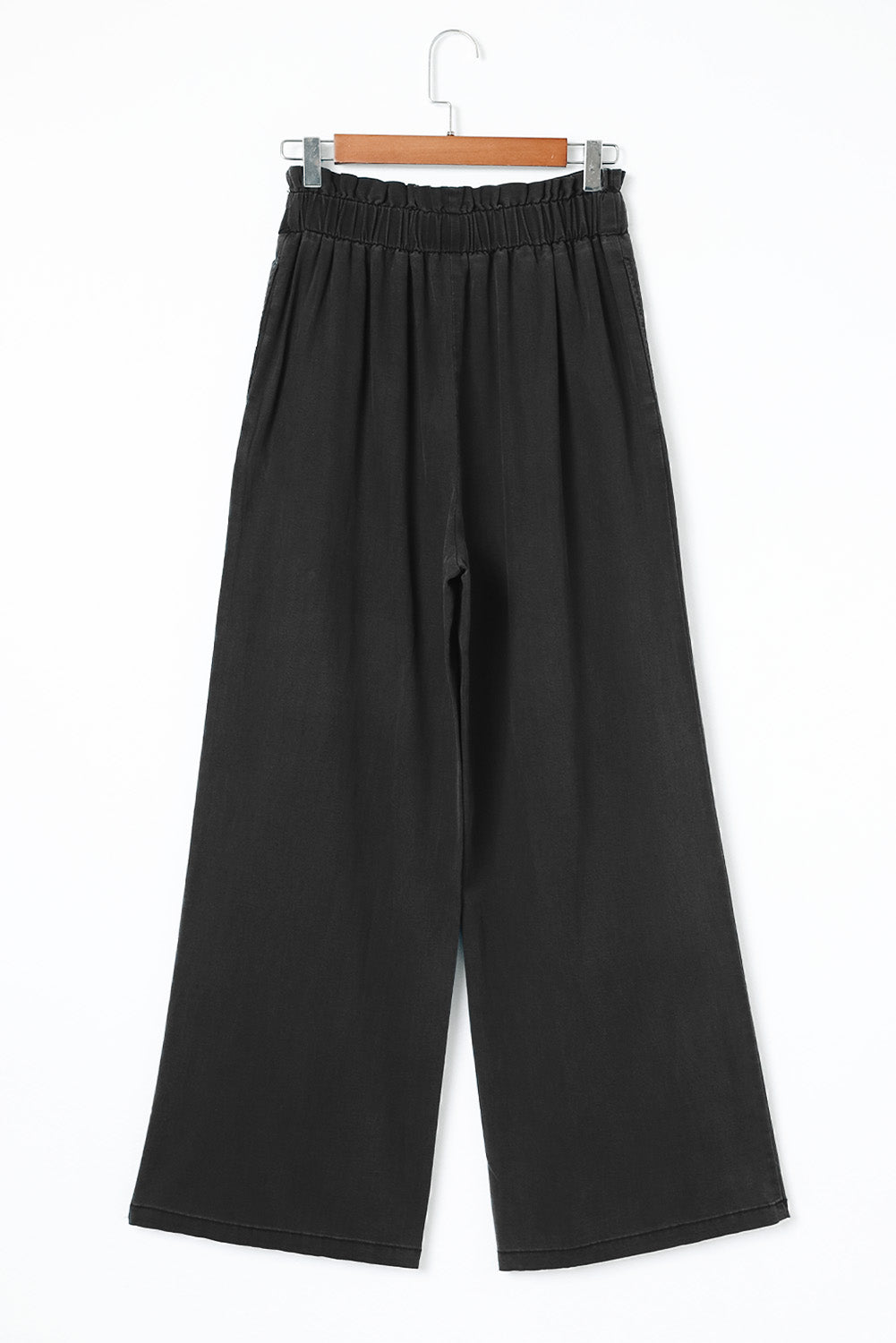 Black High Waist Pocketed Wide Leg Tencel Jeans