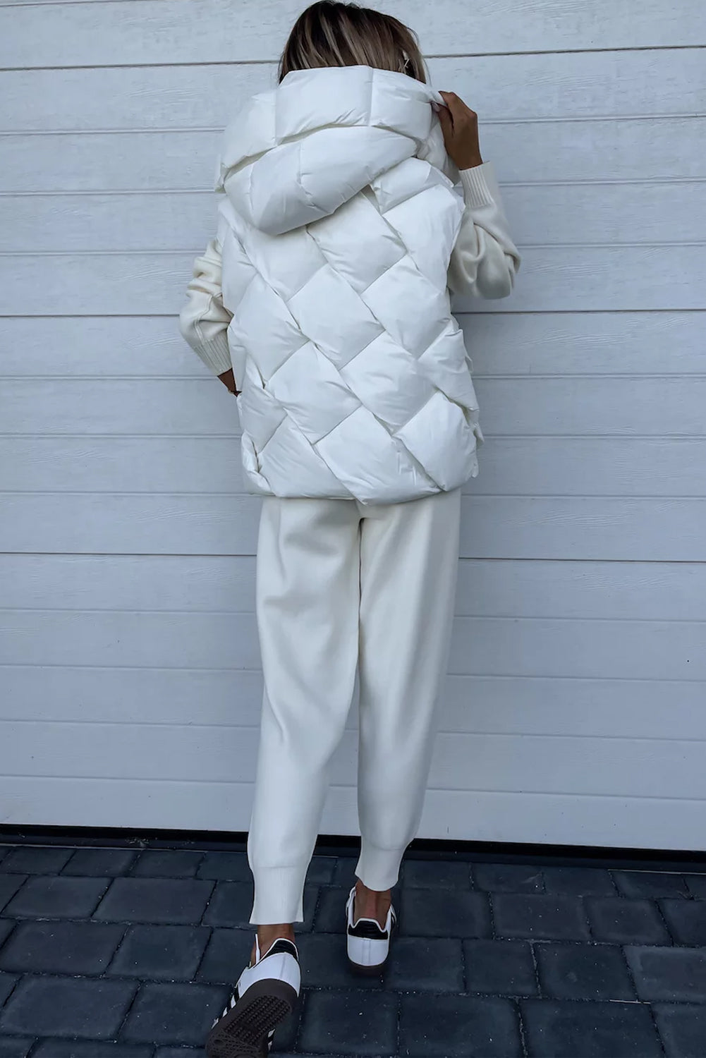 White Quilted Hooded Vest Coat