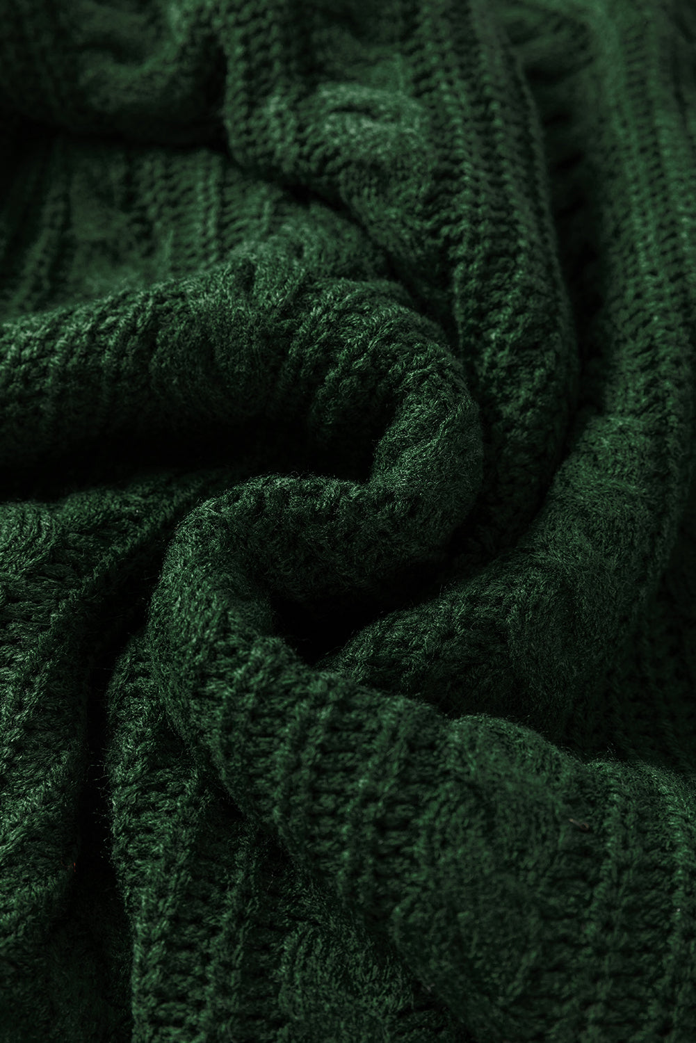 Blackish Green Mock Neck Lantern Sleeve Cable Knit Sweater