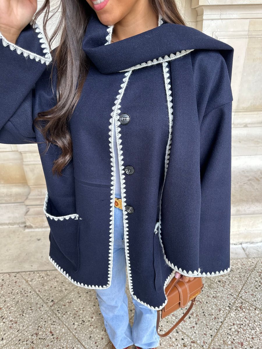 Color Contrast Scarf Coat