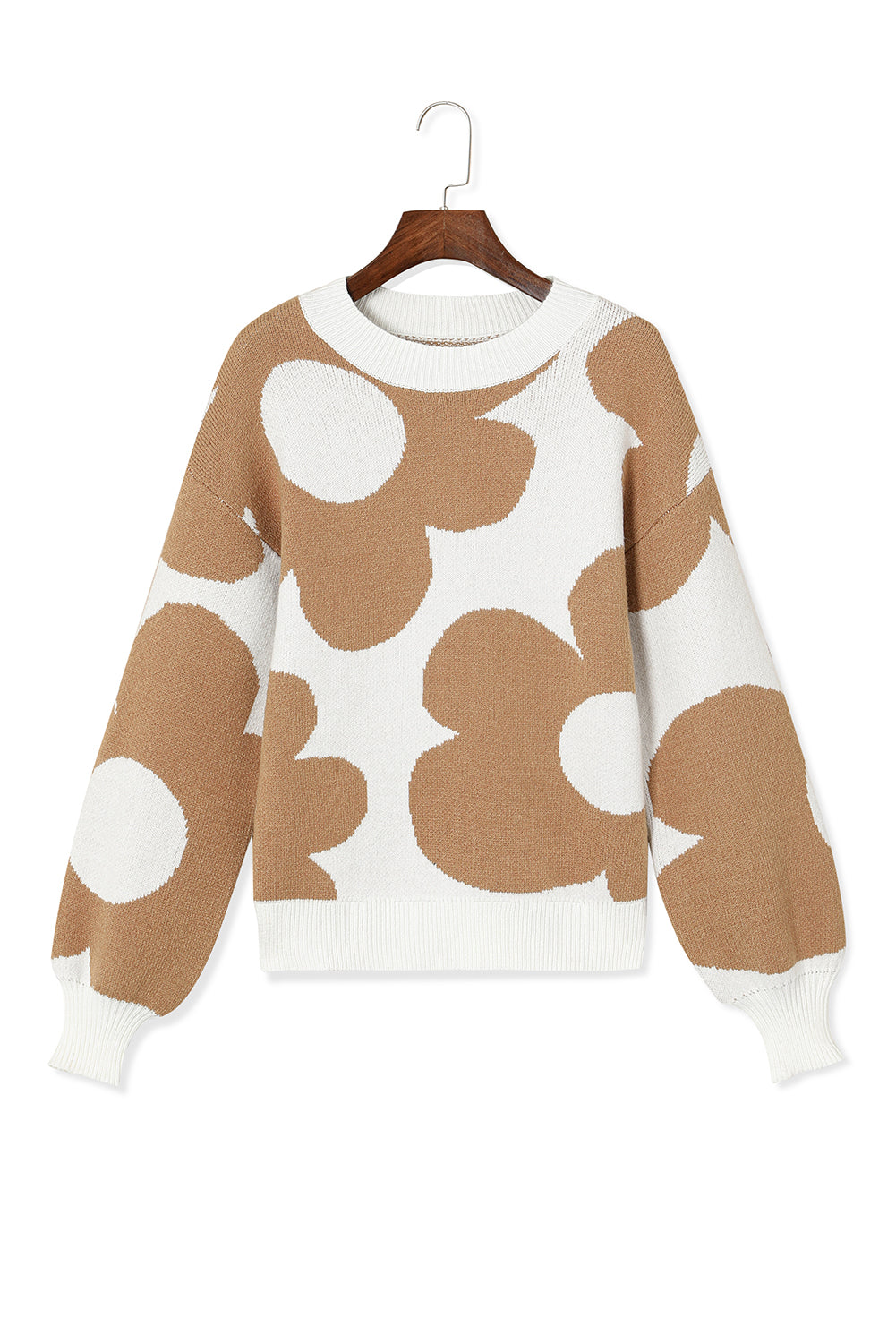 Khaki Big Flower Pattern Sweater