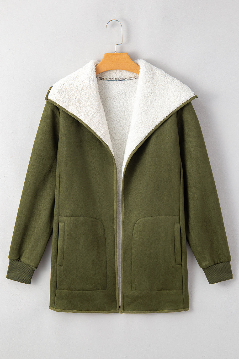 Green Faux Suede Fleece Lined Jacket