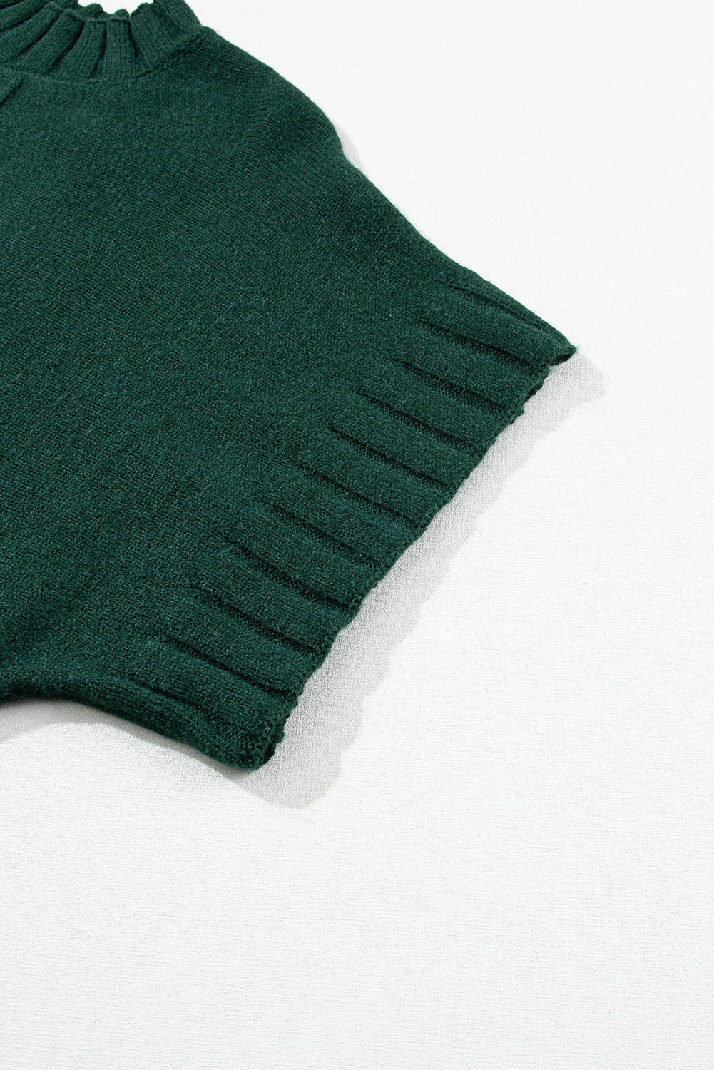 Blackish Green Mock Neck Batwing Short Sleeve Knit Sweater