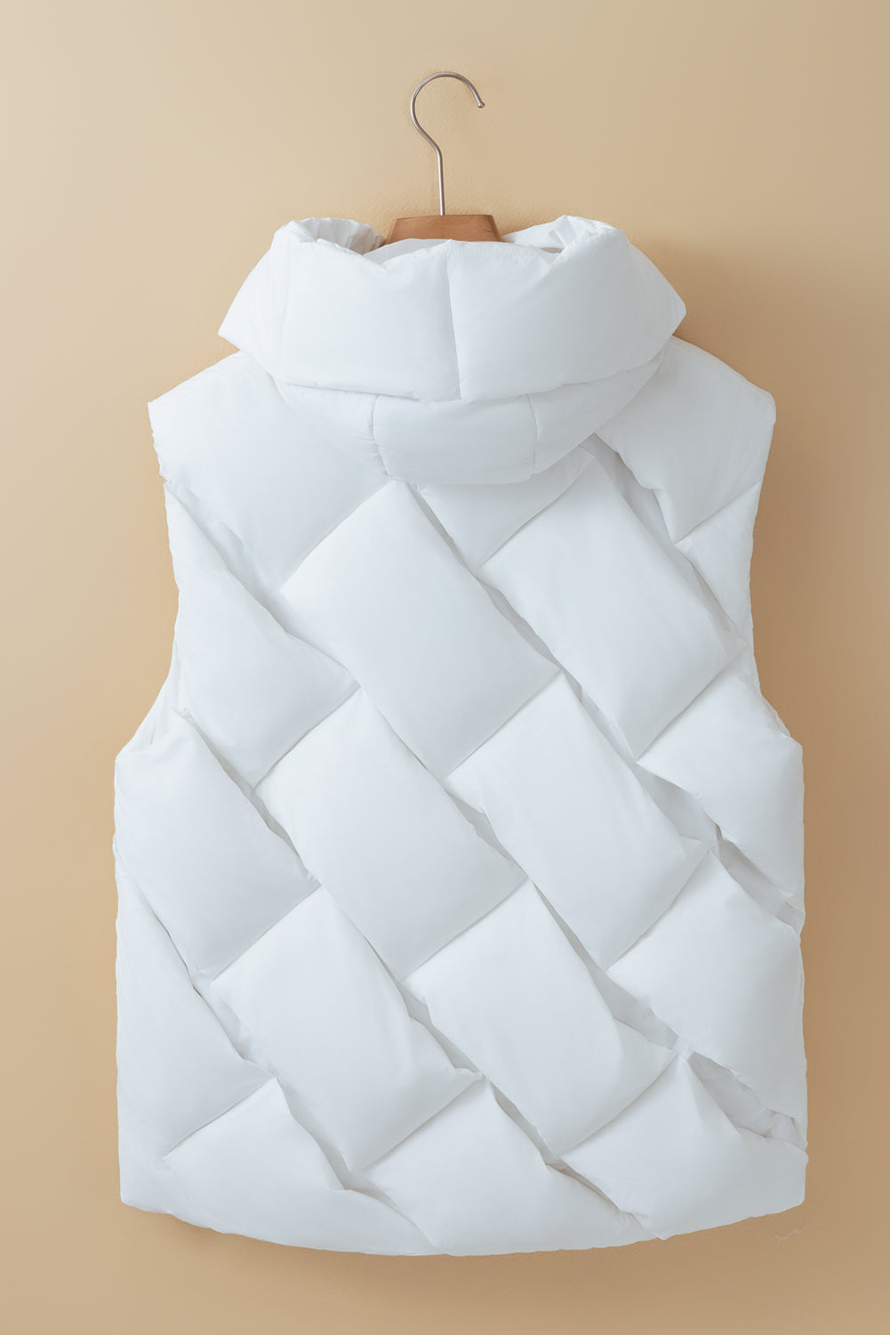 White Quilted Hooded Vest Coat