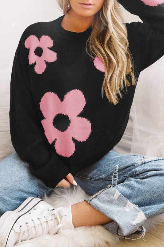 Big Flower Pattern Knit Sweater