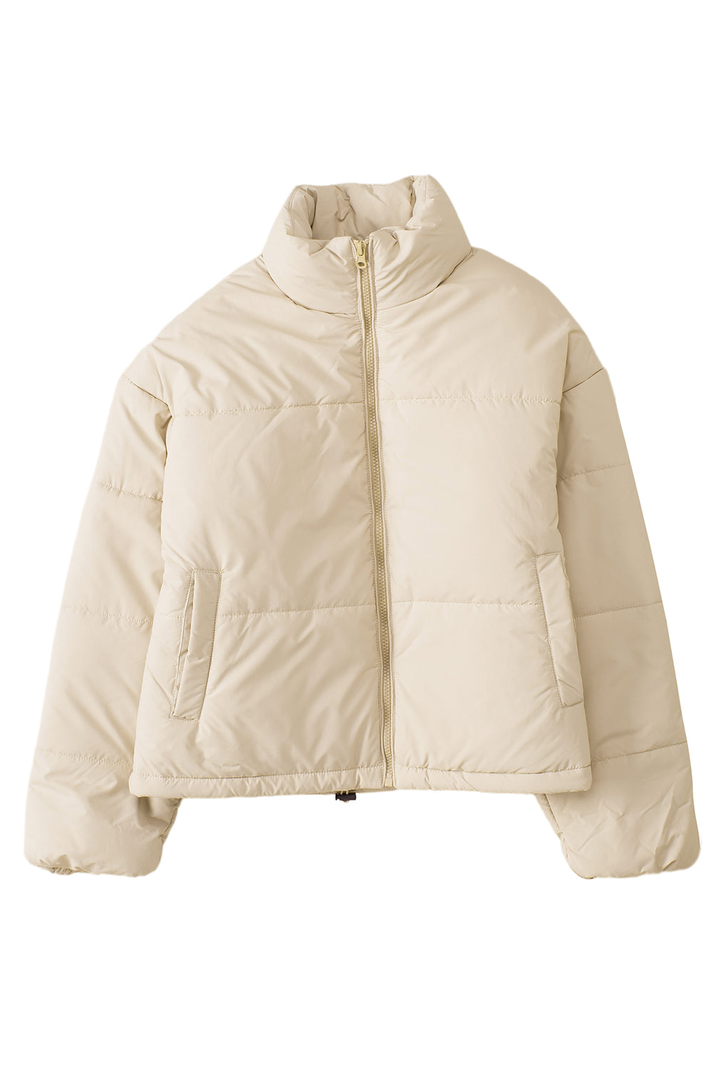 Apricot Zip Up Drawstring Hem Puffer Coat