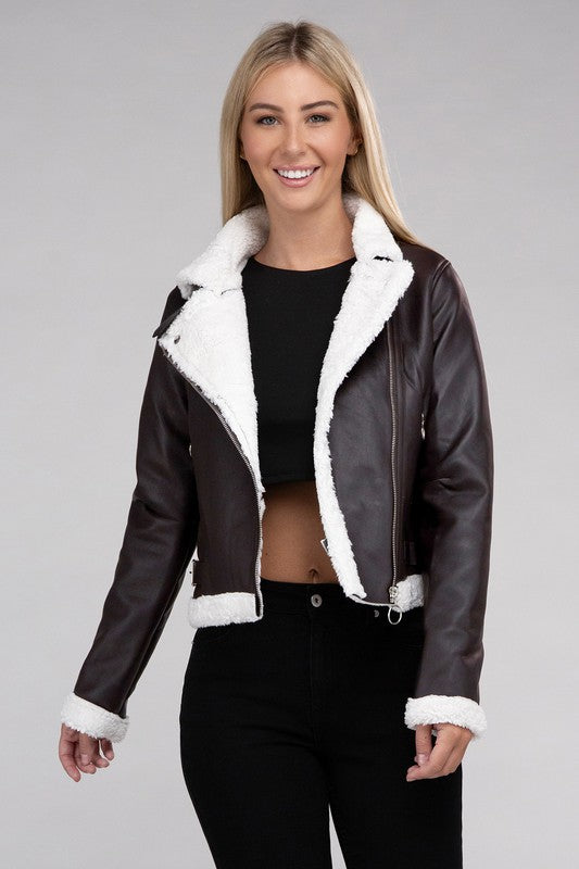 Plush Trimmed PU Jacket