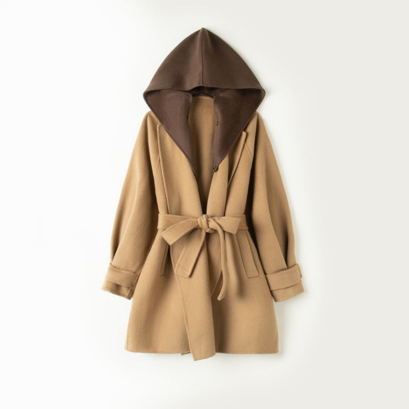 Retro Contrast Color Mid-length Wool Overcoat