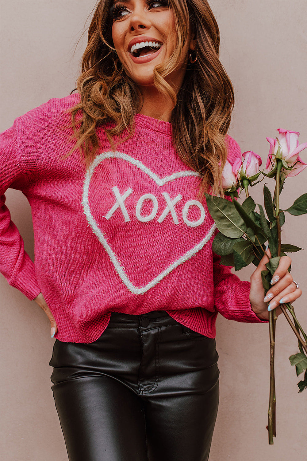 Rose Heart XOXO Pattern Sweater