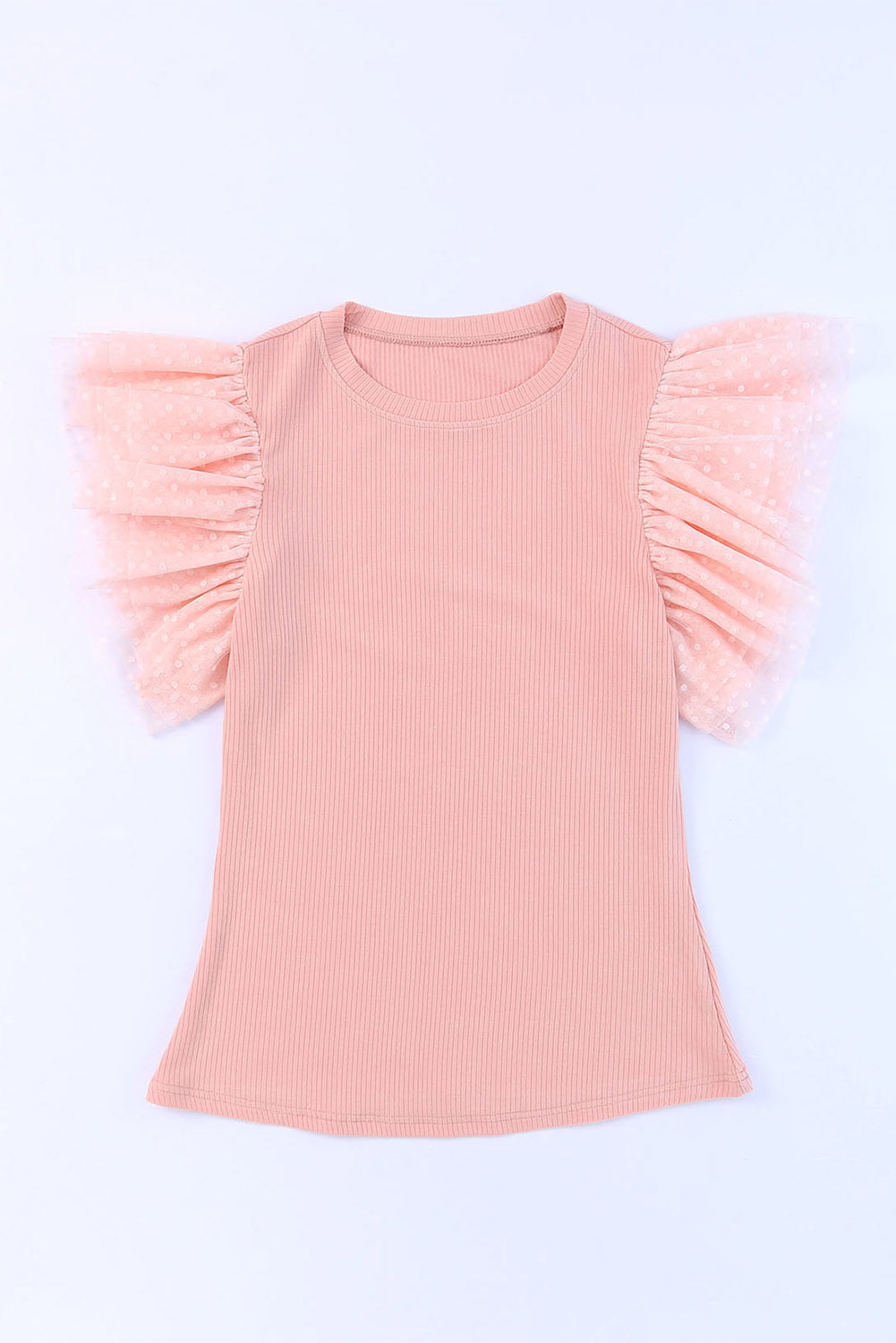 Pink Mesh Ruffle Sleeve Top