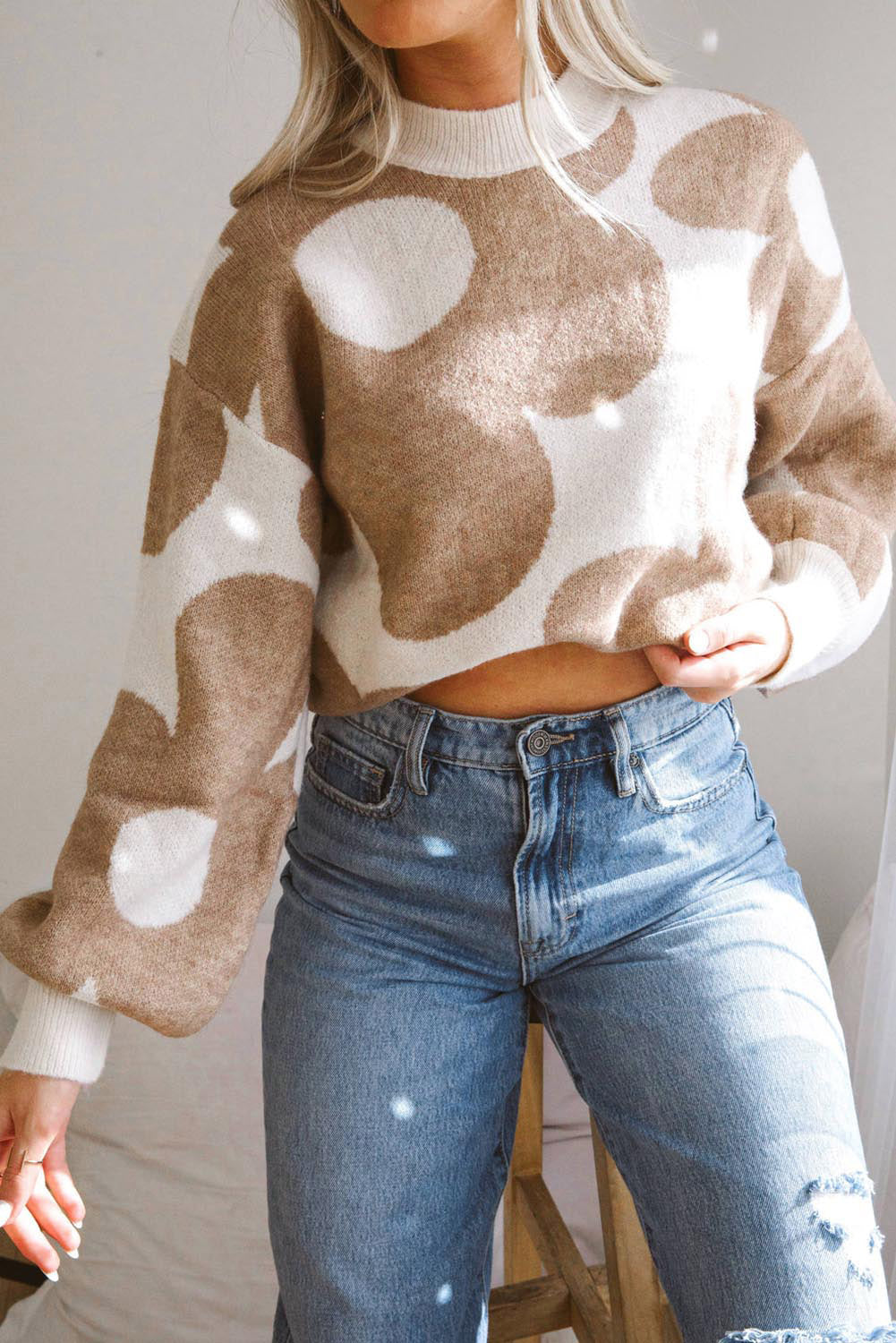 Khaki Big Flower Pattern Sweater