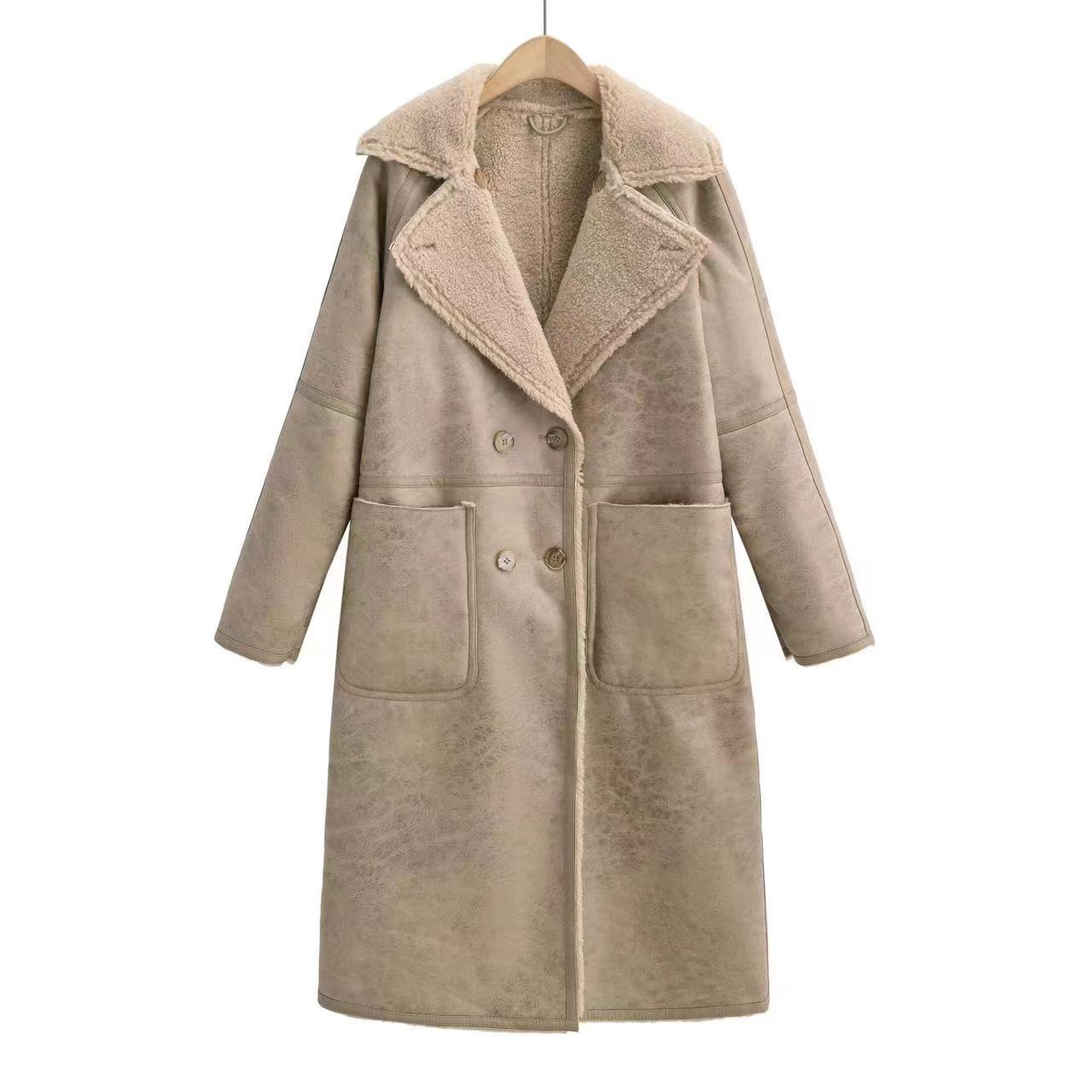 Collar Lapel Coat Composite Leather Plush