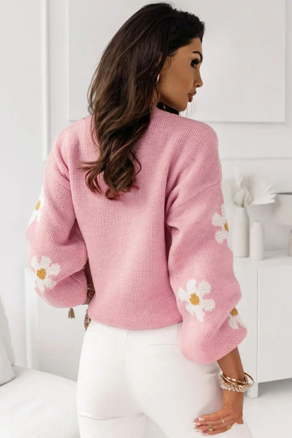 Pink Floral Pattern Sweater