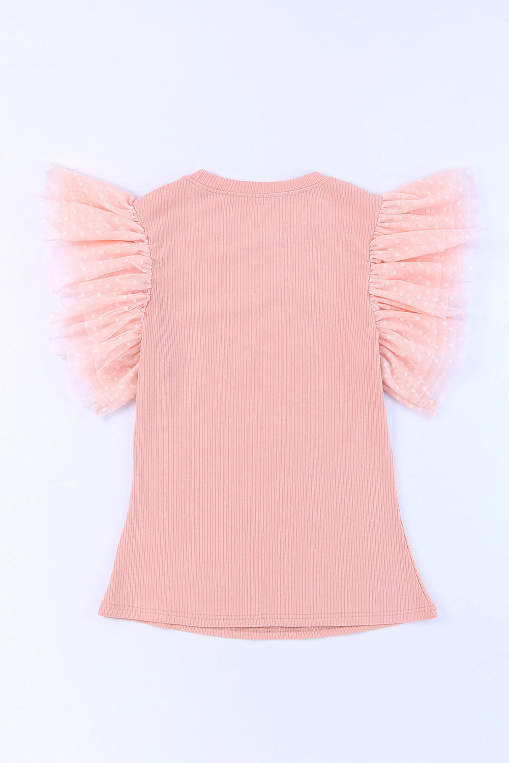 Pink Mesh Ruffle Sleeve Top