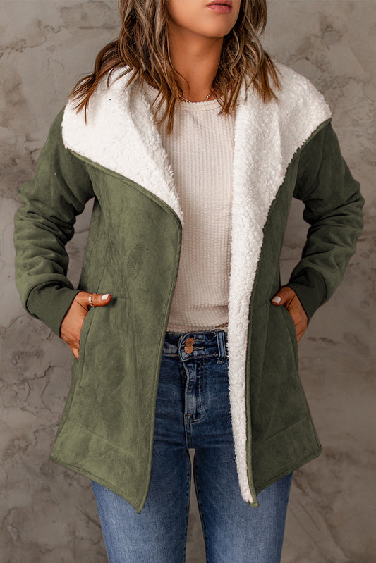 Green Faux Suede Fleece Lined Jacket