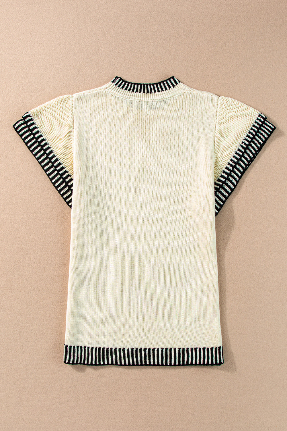 Beige Contrast Trim Round Neck Batwing Sleeve Knitted Top