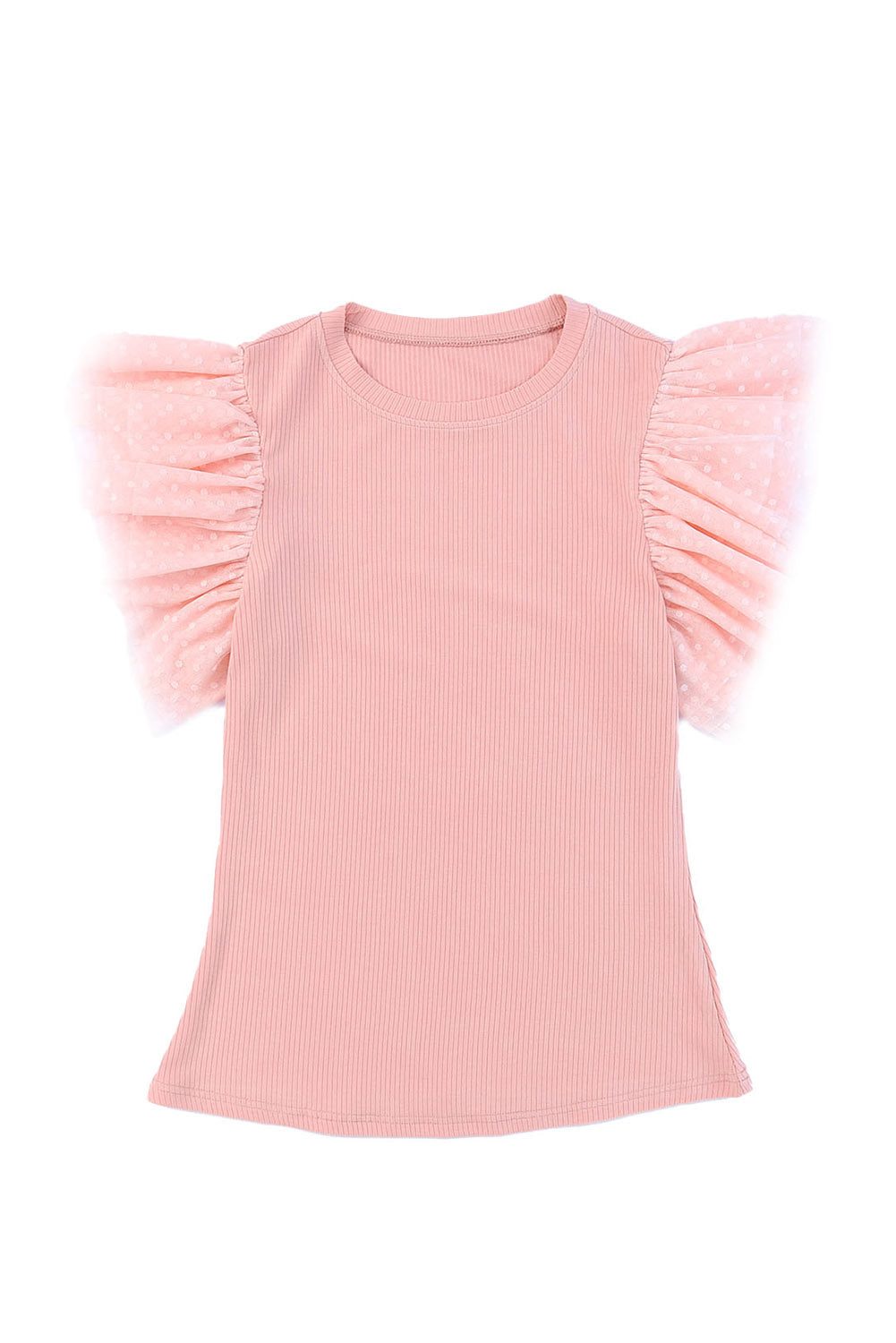 Pink Mesh Ruffle Sleeve Top