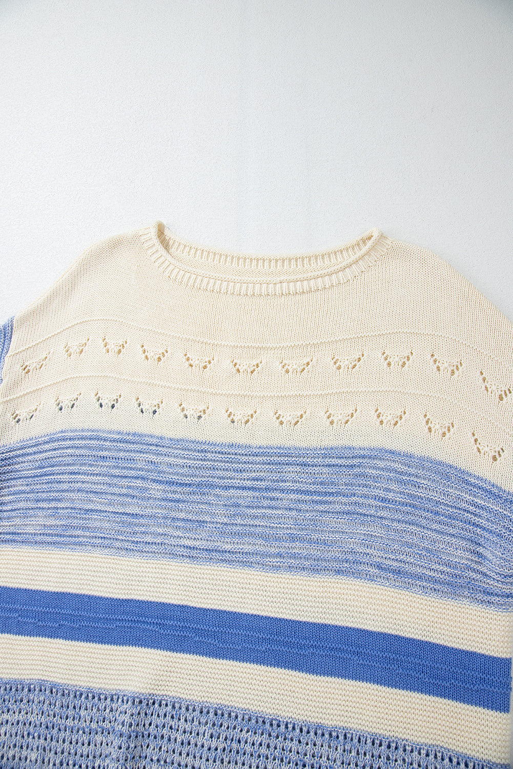 Light Blue Open Stitch Puff Sleeve Sweater