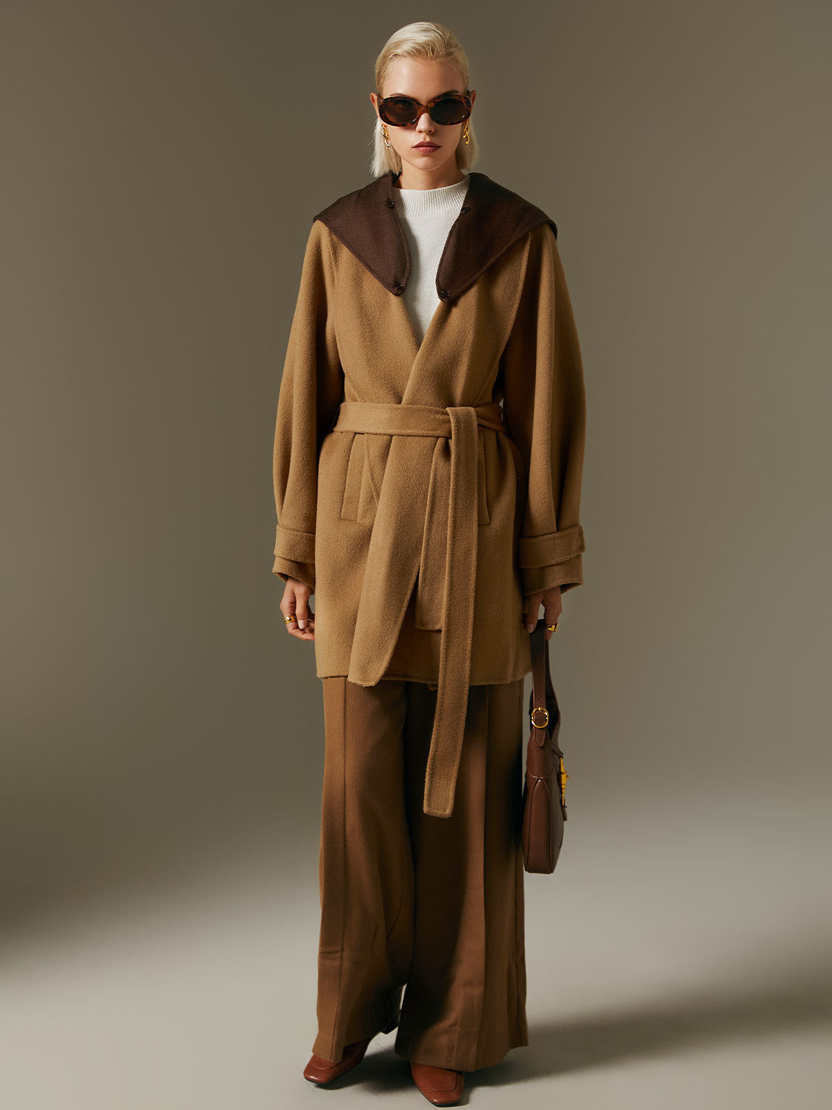 Retro Contrast Color Mid-length Wool Overcoat